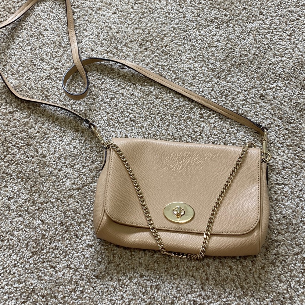 Coach clutch with chain strap and leather strap